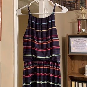 Navy/Rainbow stripe maxi dress
